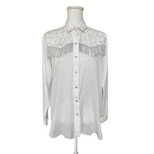 Cameo Rose White Western Fringe Shirt Silver Tassel Gold‎ Confetti Snap Front L